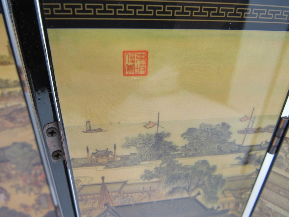 Yi Yuan Folding Table Divider Laquer 6-Panel Ancient Seaside View 2-Sided GUC