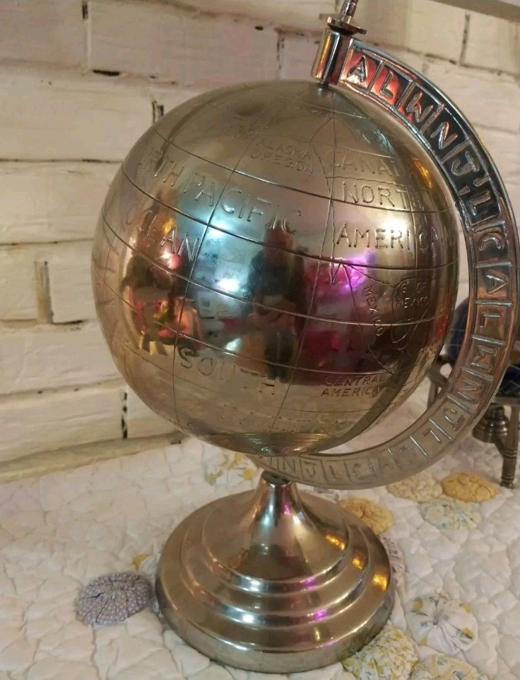 Decorative Metal Silver Desk Globe Large