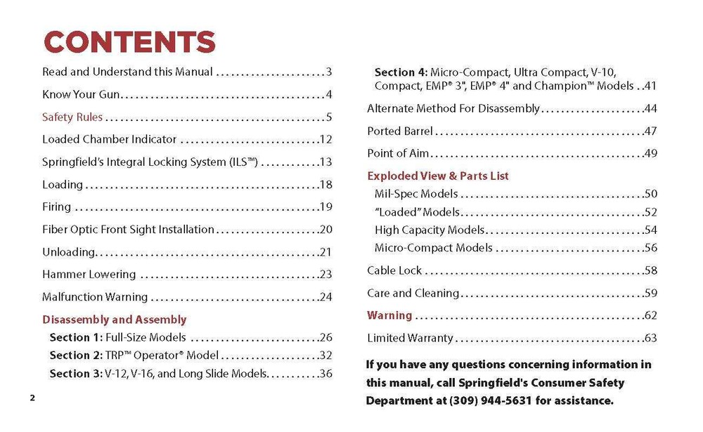 Springfield Armory 1911 Operation & Safety Manual (66 pg)