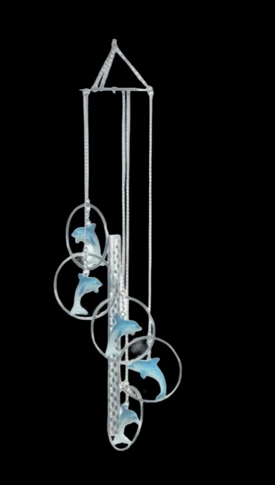 Wind Chime- DOLPHINS- five circles with blue & white dolphins- one chime