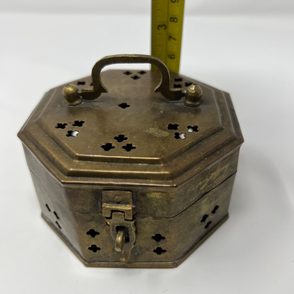 Antique Incense Burner/ Cricket Trinket Box Solid Brass w/Locking Latch & Handle