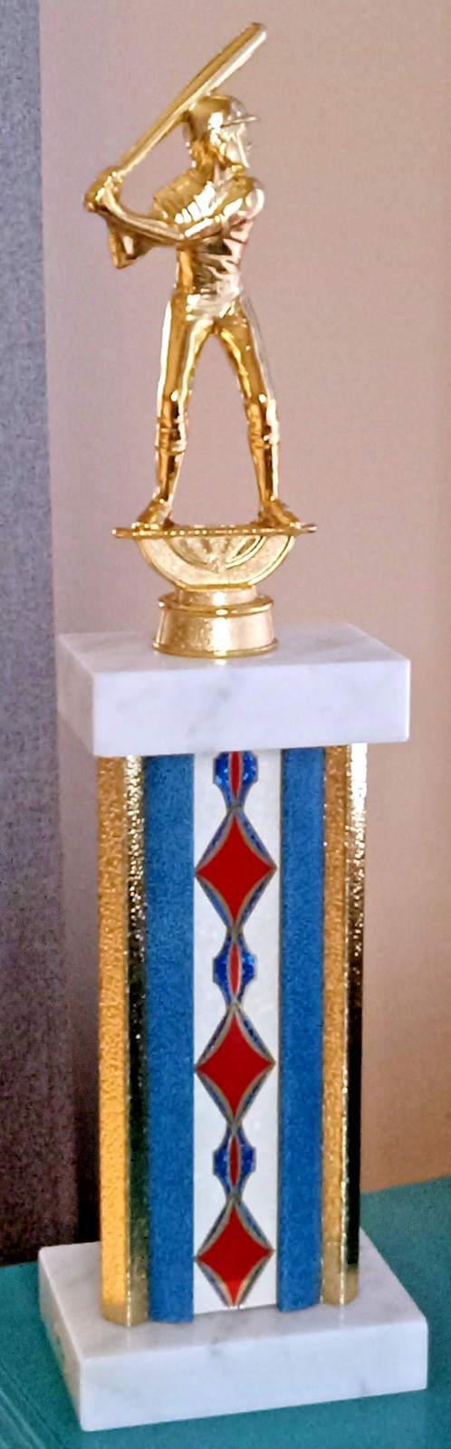 Vtg MCM Deco Italian Marble Baseball Softball Trophy Gold Metal Mid Century EUC