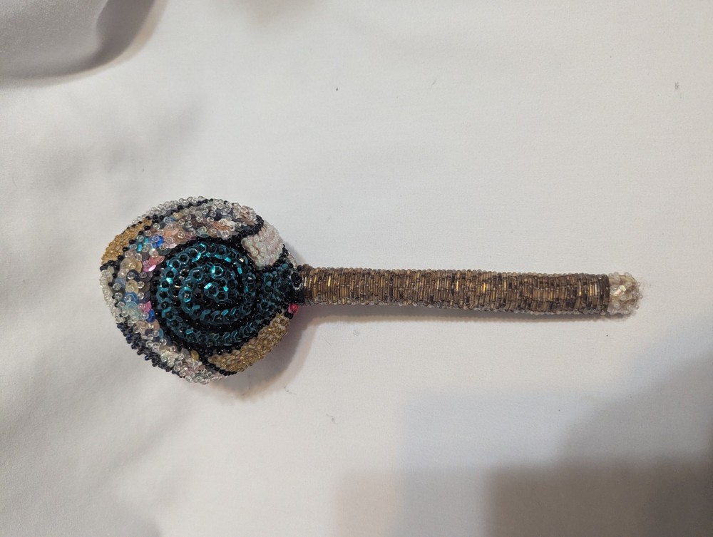 Colorful sequined voodoo maraca rattle - please read