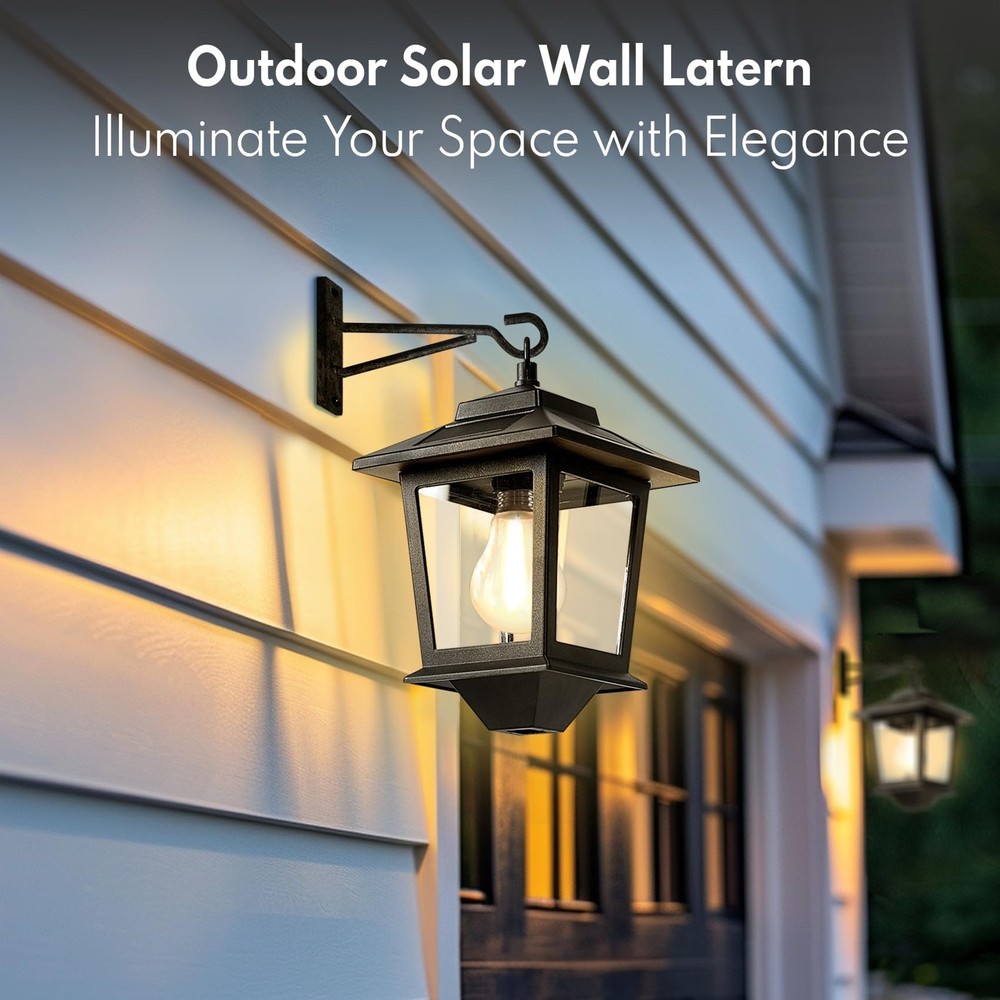 2 Pack Solar Wall Lanterns with Replaceable Bulb,Outdoor Hanging Lights with ...