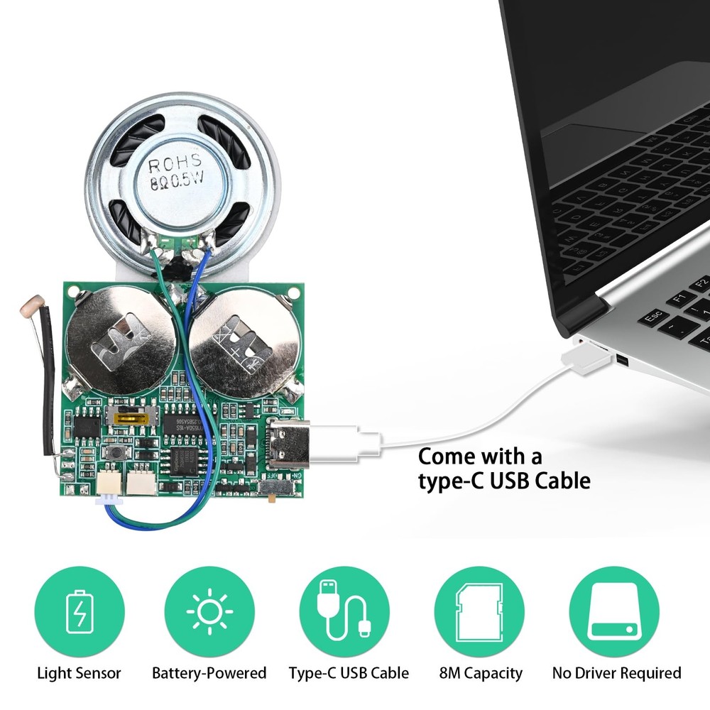 Icstation DIY Light Sensor Sound Module, Type-C USB 45*40mm, 8M