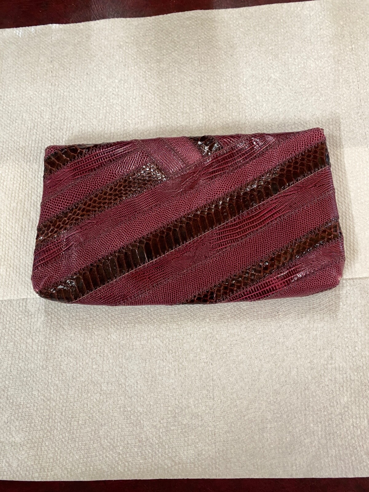 VTG David Mehler Retro Purse HandBag Clutch Womens Maroon Reds Snakeskin*read