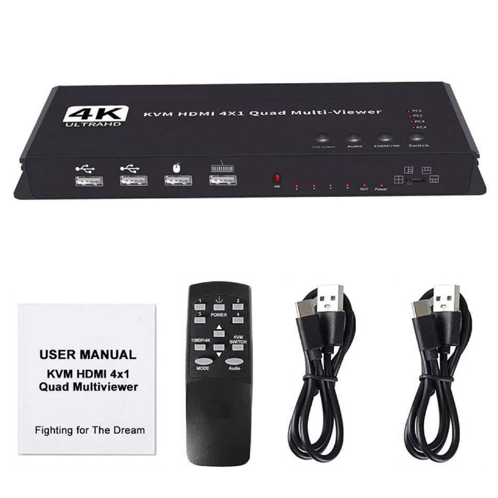 Hotkey 4K 4x1 KVM HDMI Quad Multi-Viewer Display Switch Vedio Wall Controller g