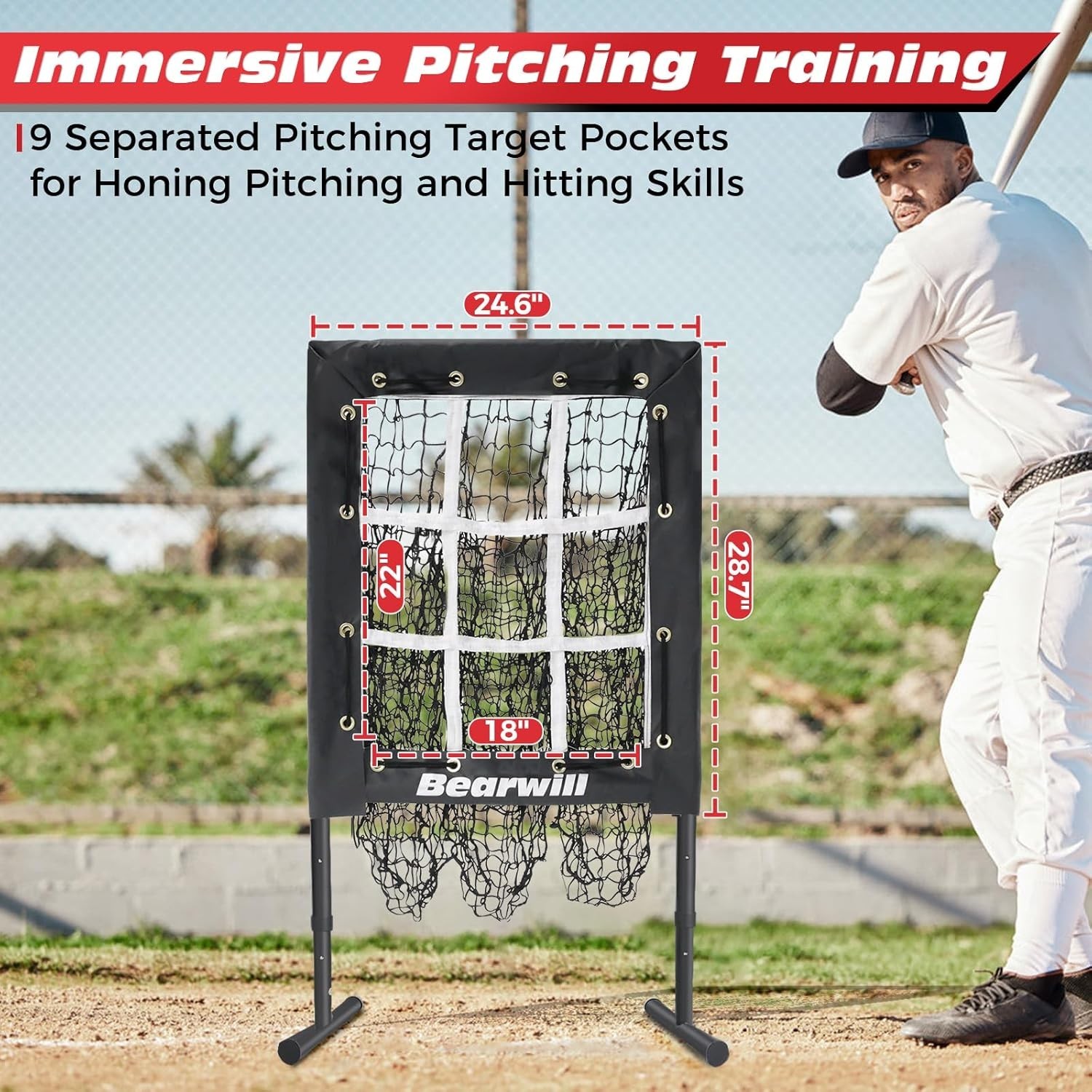 Pitching Net, 9 Hole Pitching Net with Strike Zone, Adjustable Baseball Softb...