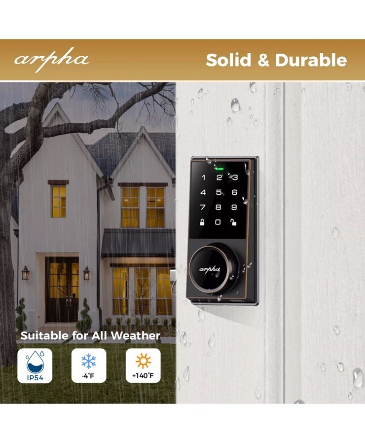 Keyless Entry Smart Door Lock 50Codes Keypad Deadbolt Lock Anti-Peeping Password