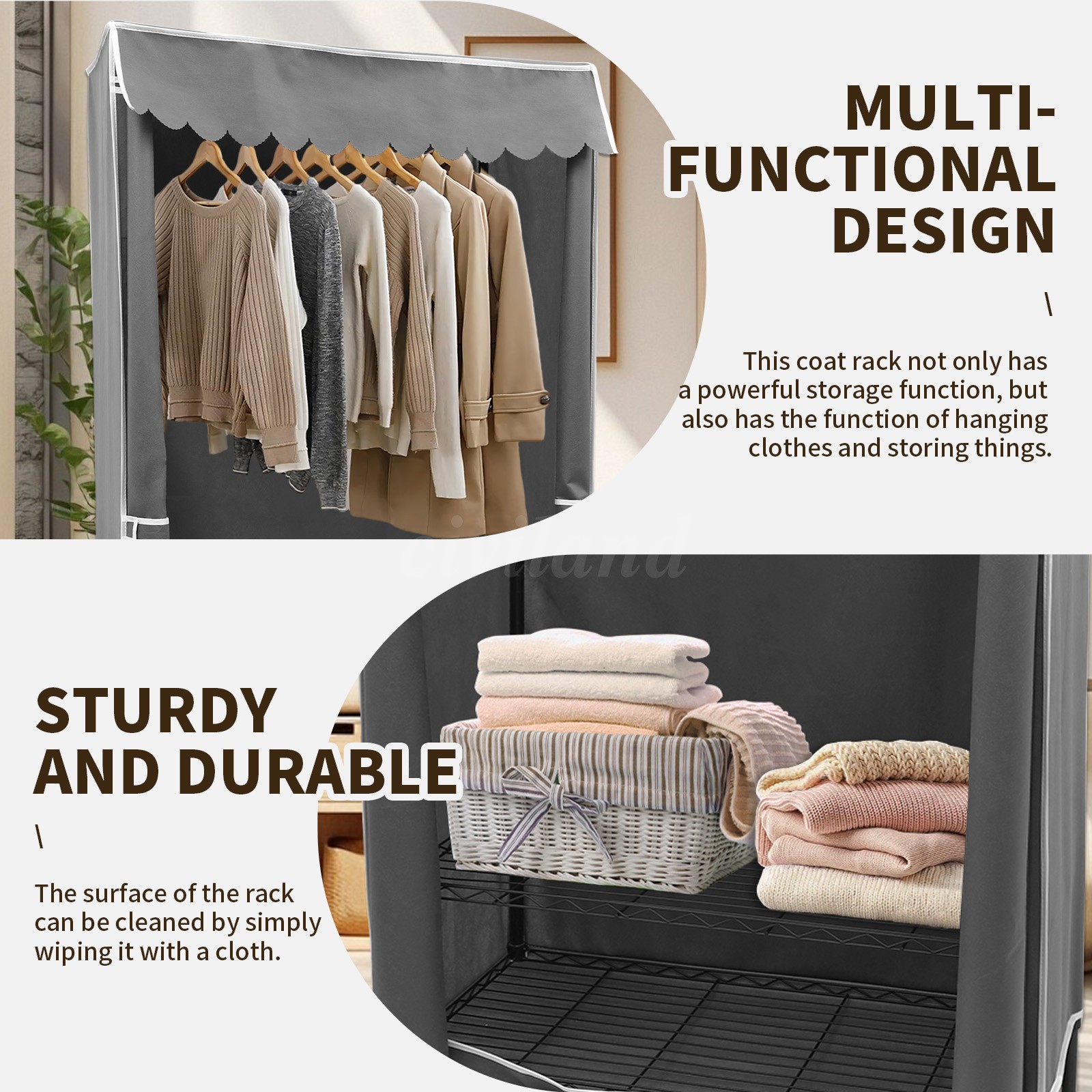 3 Tiers Heavy Duty Rolling Garment Rack with Wheels, Adjustable Shelf, Bedroom