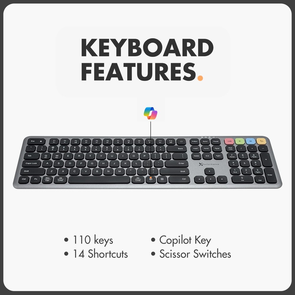 X9 Bluetooth Keyboard and Mouse Combo (Bluetooth, 2.4Ghz, USB C Wired) - Slim...