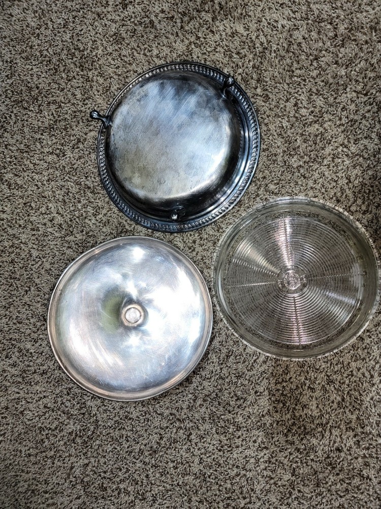 VTG - Sheffield USA Silver Plate Covered Server w/ Pyrex Insert