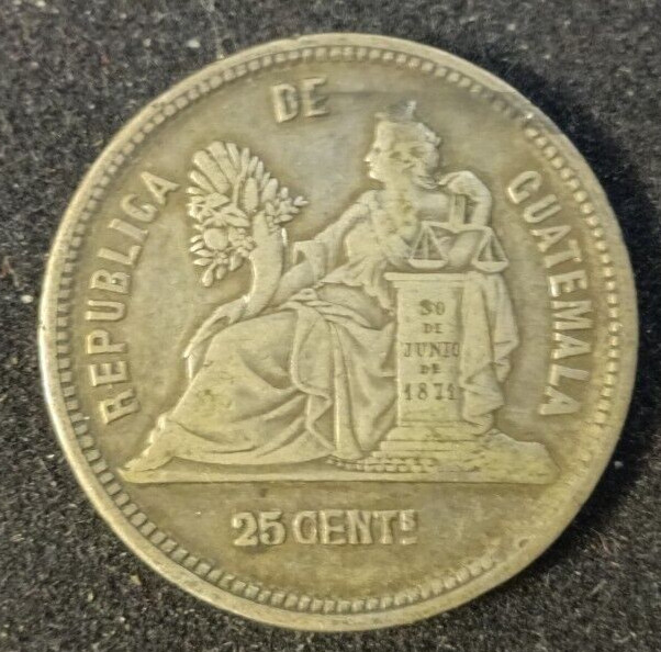 1890 GUATEMALA 25 CENTAVOS SILVER COIN