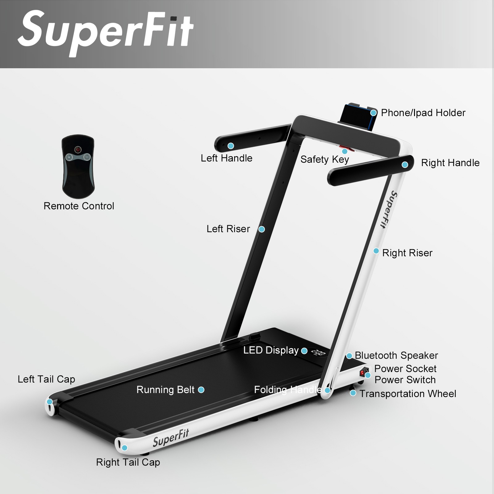 SuperFit 2.25HP 2 in 1 Folding Treadmill W/ APP Speaker Remote Control