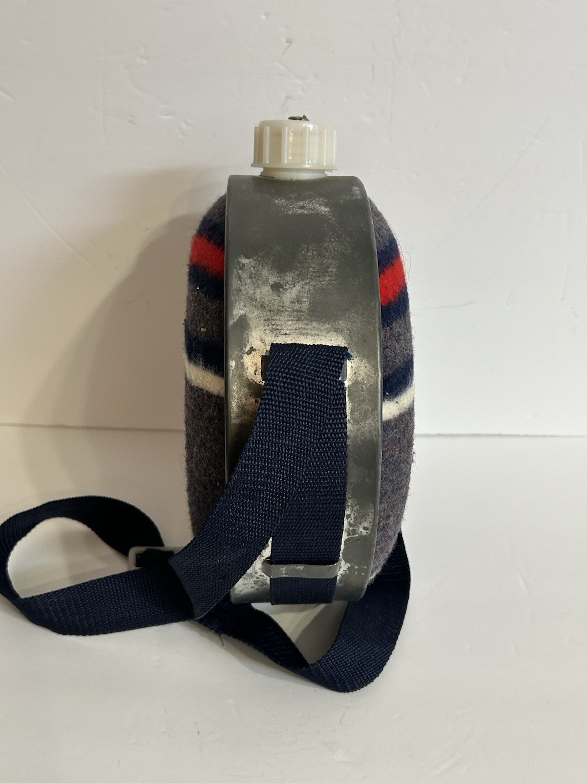 WOOL BLANKET COVERED VINTAGE METAL CANTEEN