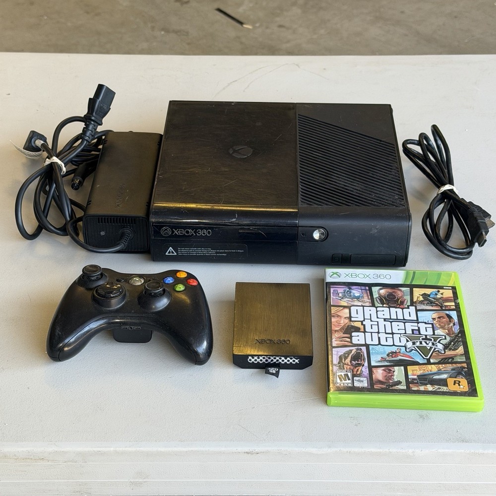 Microsoft Xbox 360 E Console 320GB W/ Controller, Cords + Grand Theft Auto V