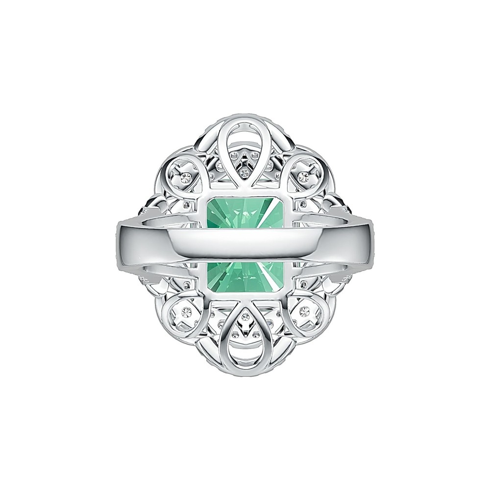 Sterling Silver Semi Mount Ring Setting Emerald OCT 12X10mm Halo Split Shank