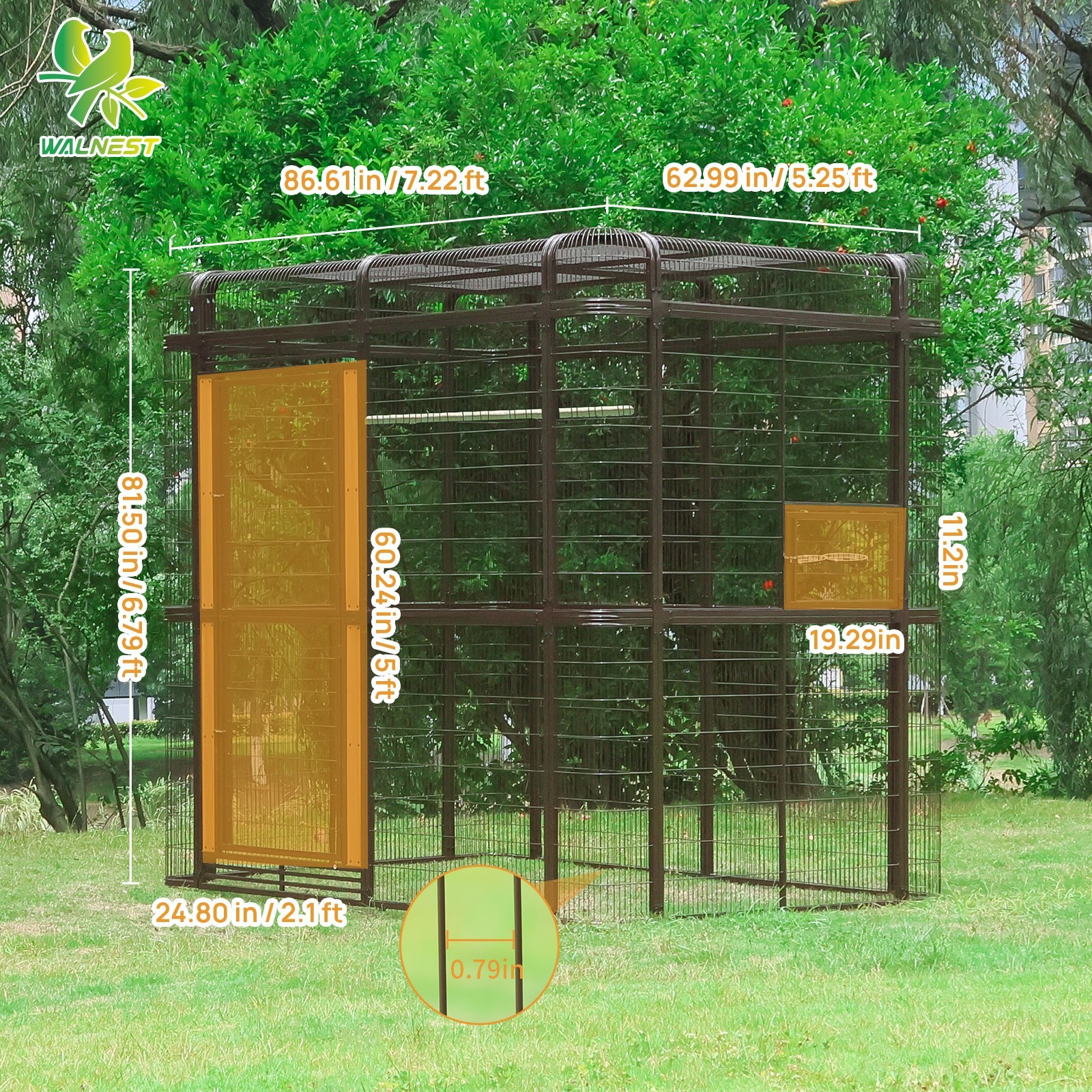 7.2ft Large Walk-In Bird Cage for Parrots Heavy Duty Metal HugeAviary with Stand