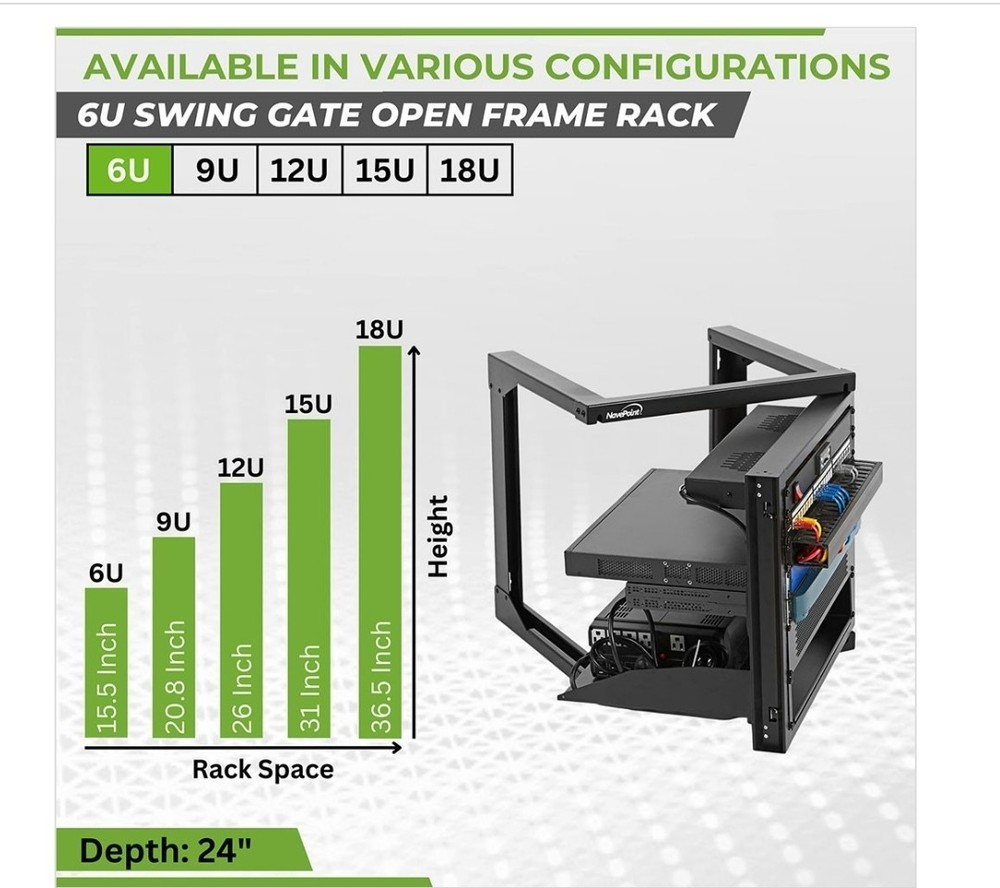 NavePoint 6U Swing Gate Wallmount Rack with 24in Depth