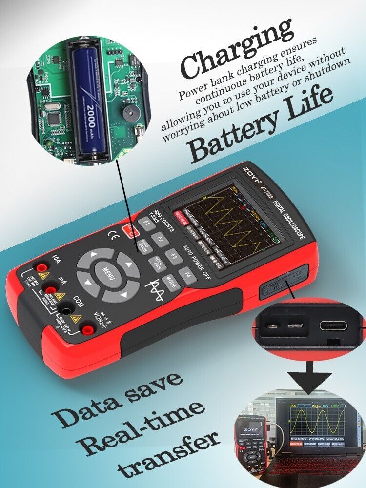 Handheld 2 in 1 Oscilloscope Multimeter Capacitance Resistance Tester Waveform
