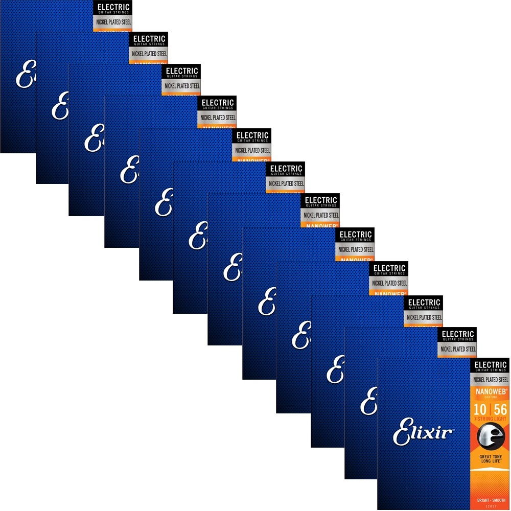 12 Sets of Elixir Nanoweb 7 string Electric Guitar Strings Light 12057  10-56