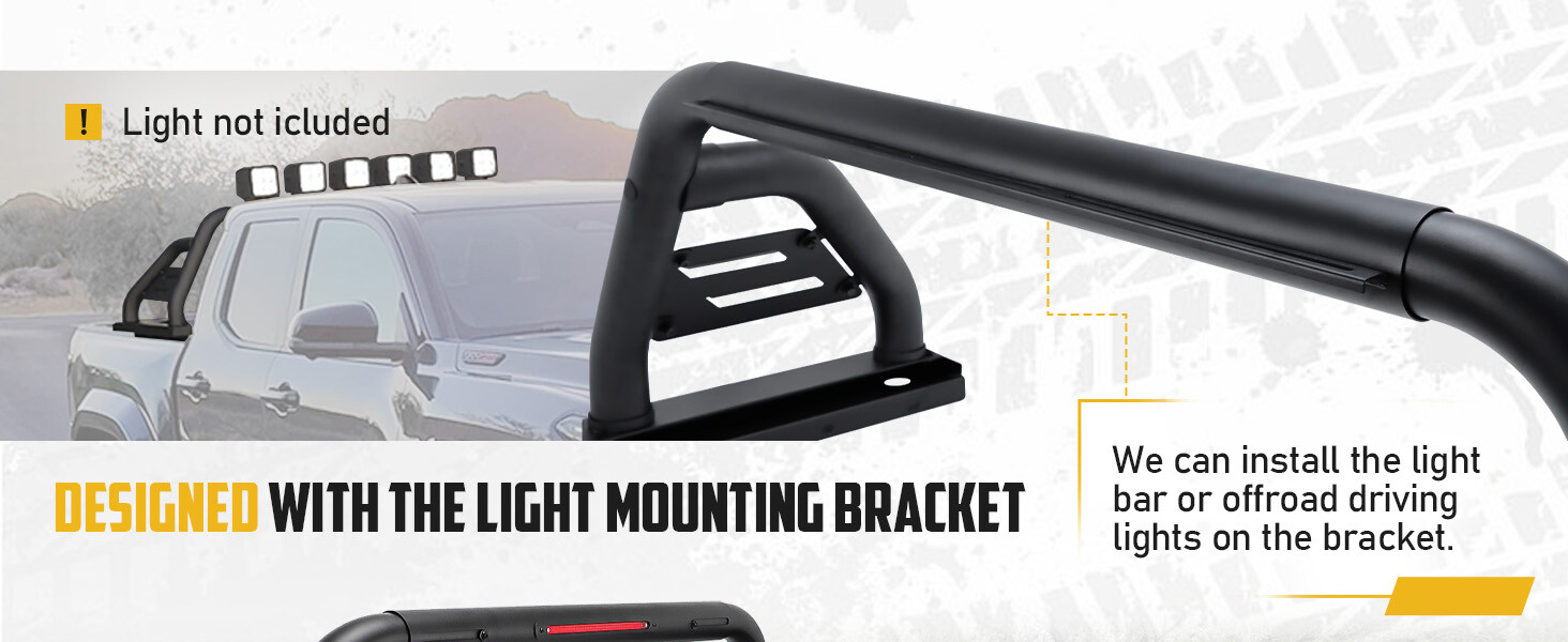 Roll Bar Fits for Toyota Tacoma 2005-2025 with Light Mounting Bracket Heavy Duty