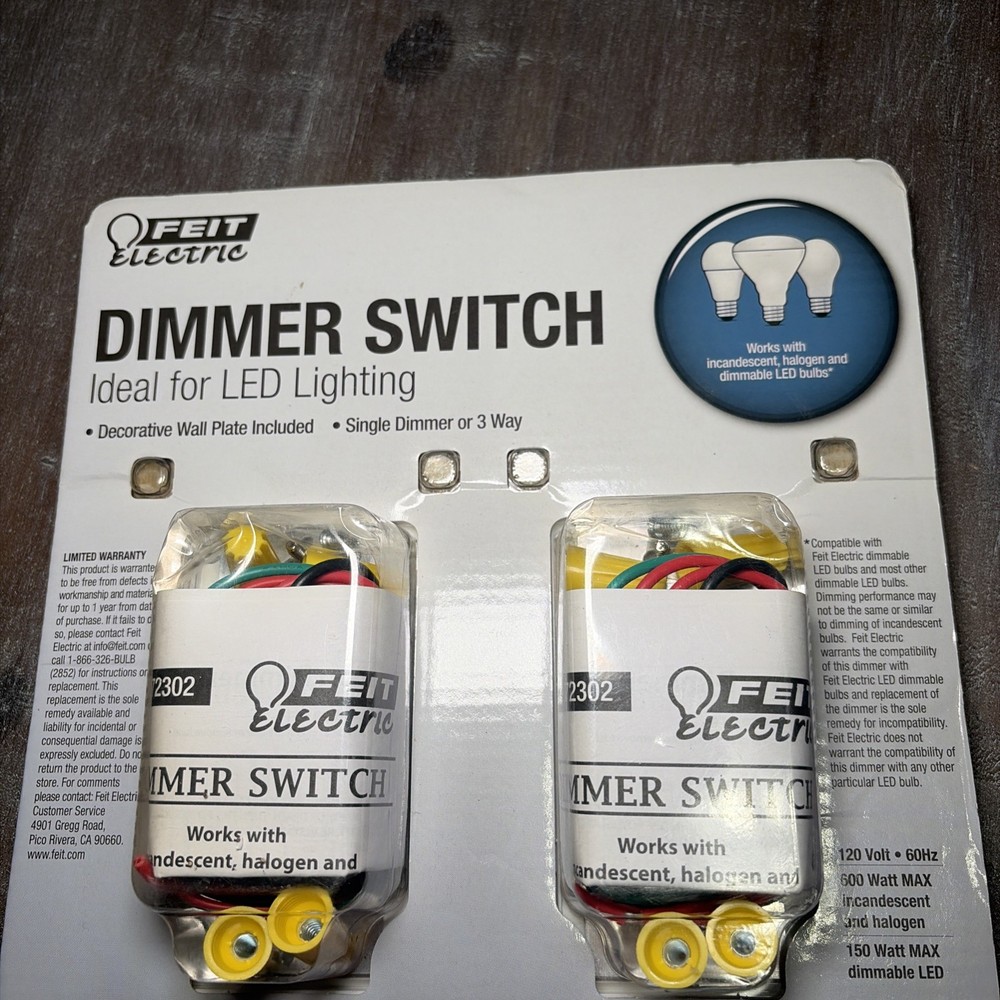FEIT ELECTRIC Dimmer Switch 2-Pack Single or 3-Way LED Compatible #689406