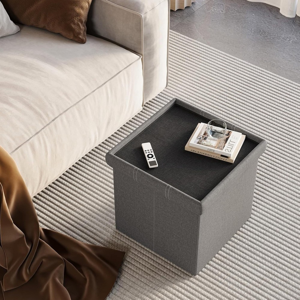15 inches Storage Ottoman Cube, Foldable Storage Boxes, Padded Seat for Dorm ...