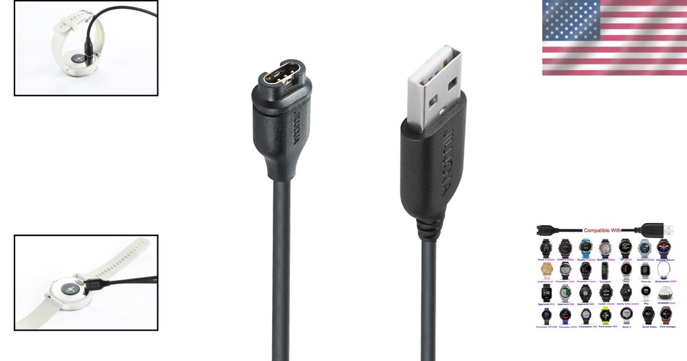 Versatile 3.93ft Garmin Charger Cable with Data Transfer - Black (1 Pack)