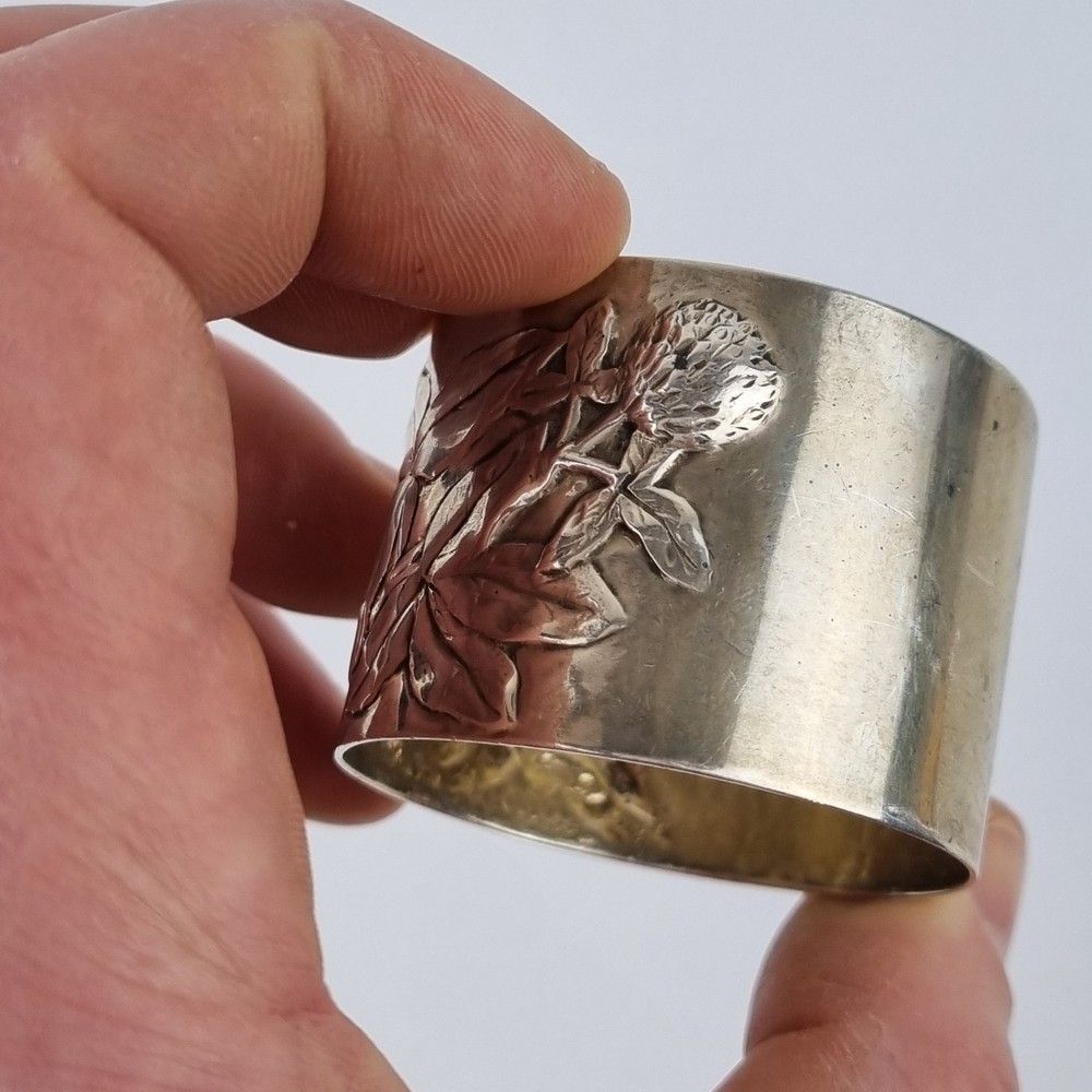 Vintage Danish Solid Silver Napkin Ring Decorated Flowers With Initials "JD"