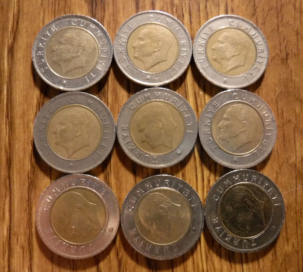 TURKEY 50 KURUS 9 DIFFERENT DATES (T567)