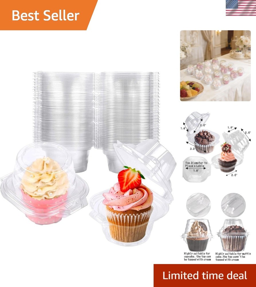 50 Pack Individual Cupcake Containers Plastic Cupcake Boxes Cupcake Holders S...