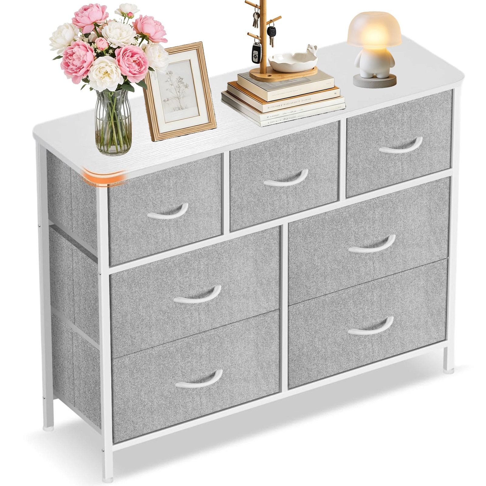 Curved White Dresser for Bedroom with 7 Drawers Storage Drawers Organizer Unit