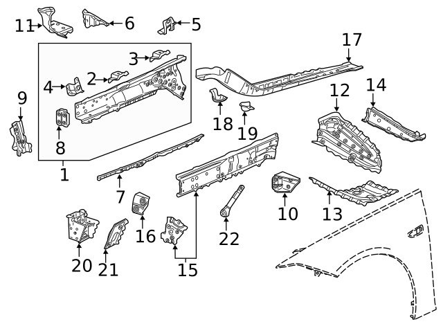 Genuine GM Passenger Side Front Compartment Outer Side Rail 84296385
