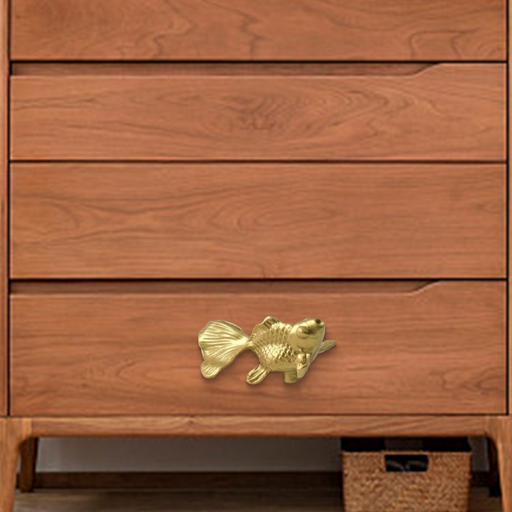 Vibrant Goldfish Cabinet Drawer Knobs Solid Brass Material Stylish Handle