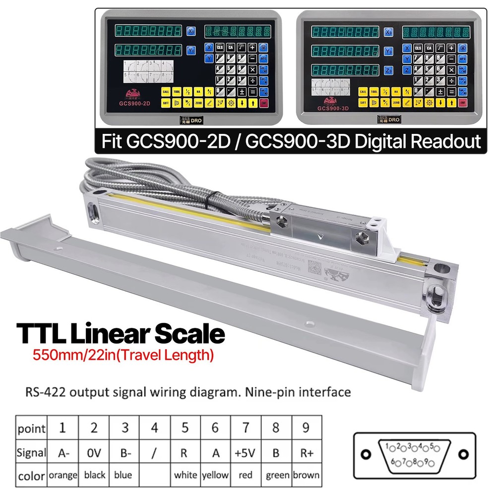 22"/550mm Travel Linear Scale Linear Encoder Fit GCS900 Digital Readout DRO Lath