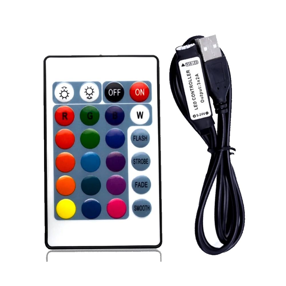 USB DC 5V IR Controller with 24 Key Wireless Remote Controller for 5050 3528 ...