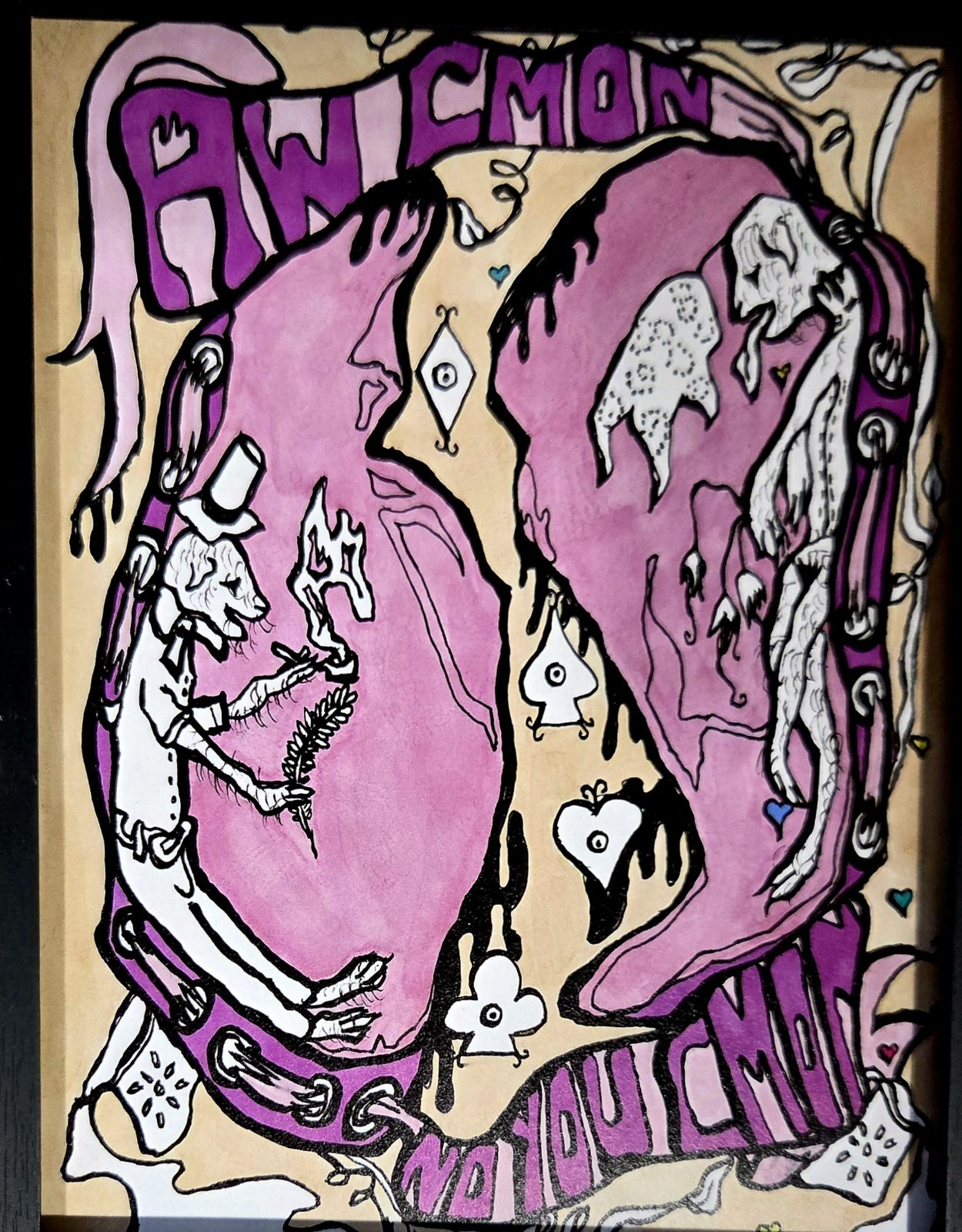 8x10 Framed Vintage Original concert Poster by artist Dirty Donny "AW CMON"