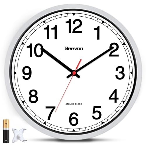 Atomic Wall Clock - Self-Setting Analog Clock with Automatic 16 Inch Silver