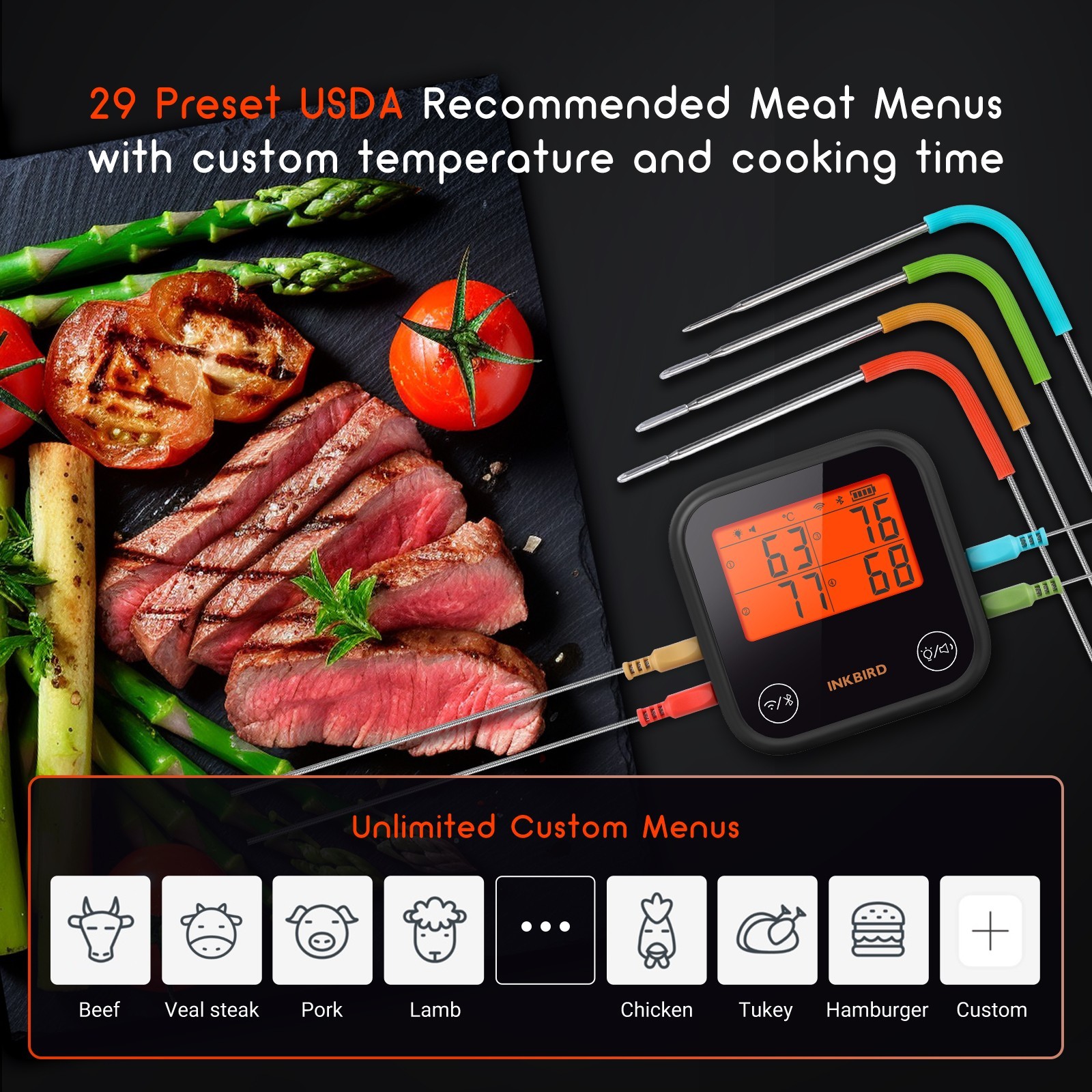 Inkbird WiFi Meat Thermometer BBQ Cooking Thermometers APP Calibration Temp Grap