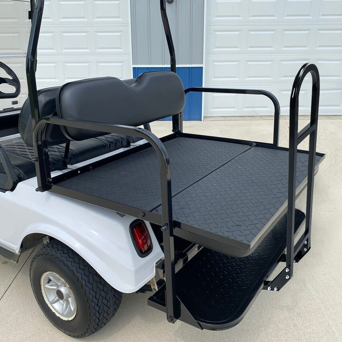 Black Folding Rear Flip Seat Kit w/Grab Bar for Golf Cart Club Car DS 2000-2013