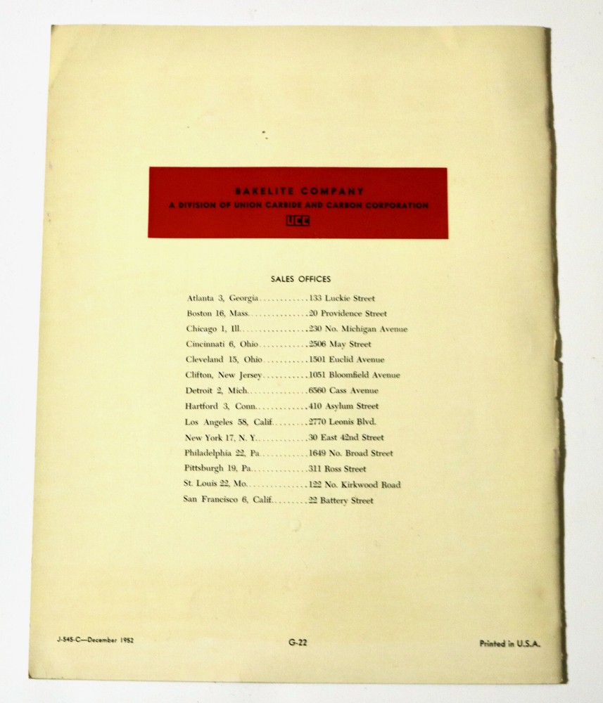BAKELITE 1952 magazine booklet UCC