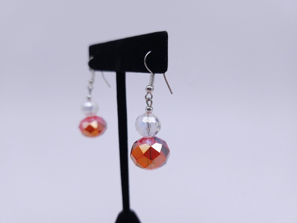 Handmade Red and Whithe beads drop earrings