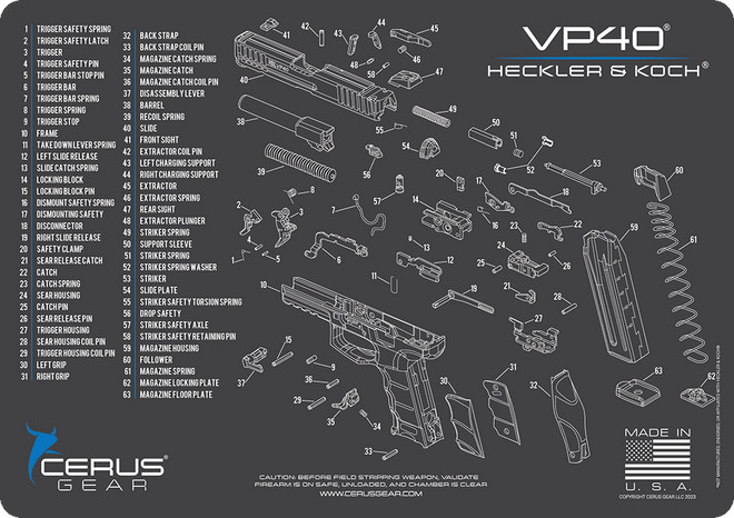 HECKLER & KOCH VP40 SCHEMATIC HANDGUN MAT