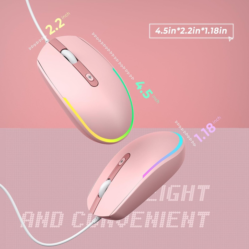 Wired Mouse - USB Computer Mouse Wired with RGB Backlit Optical LED Mouse wit...