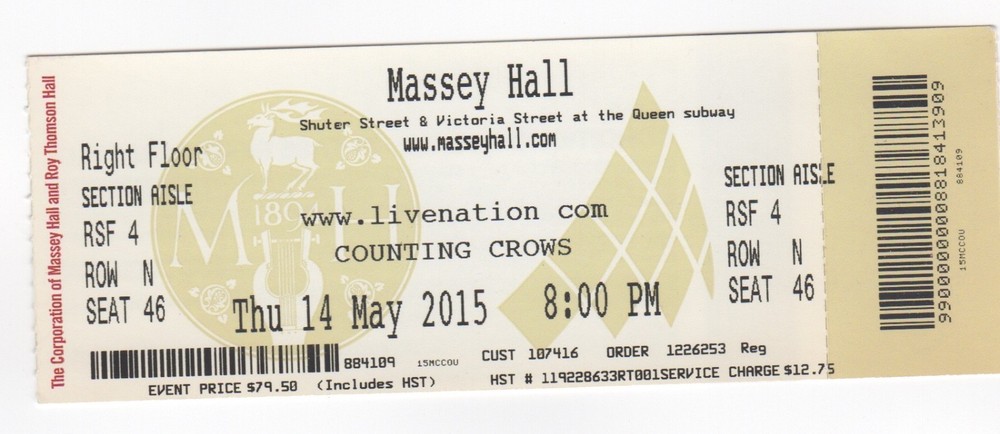 2015 Counting Crows Used Concert Ticket Stub