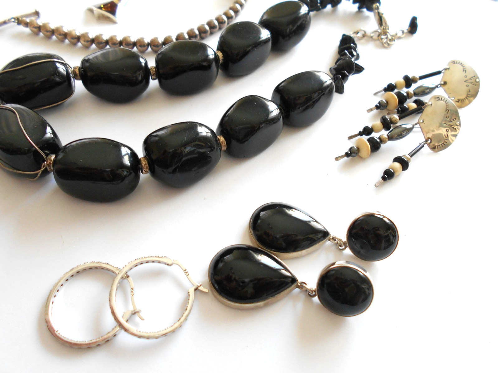 Lot of 7 Pieces Sterling Silver Onyx Amber Jewelry Lot #6 194 Grams