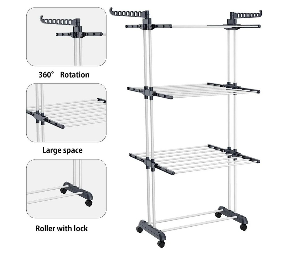 Clothes Drying Rack, 4-Tier Foldable Laundry Drying Rack, Stainless Steel...