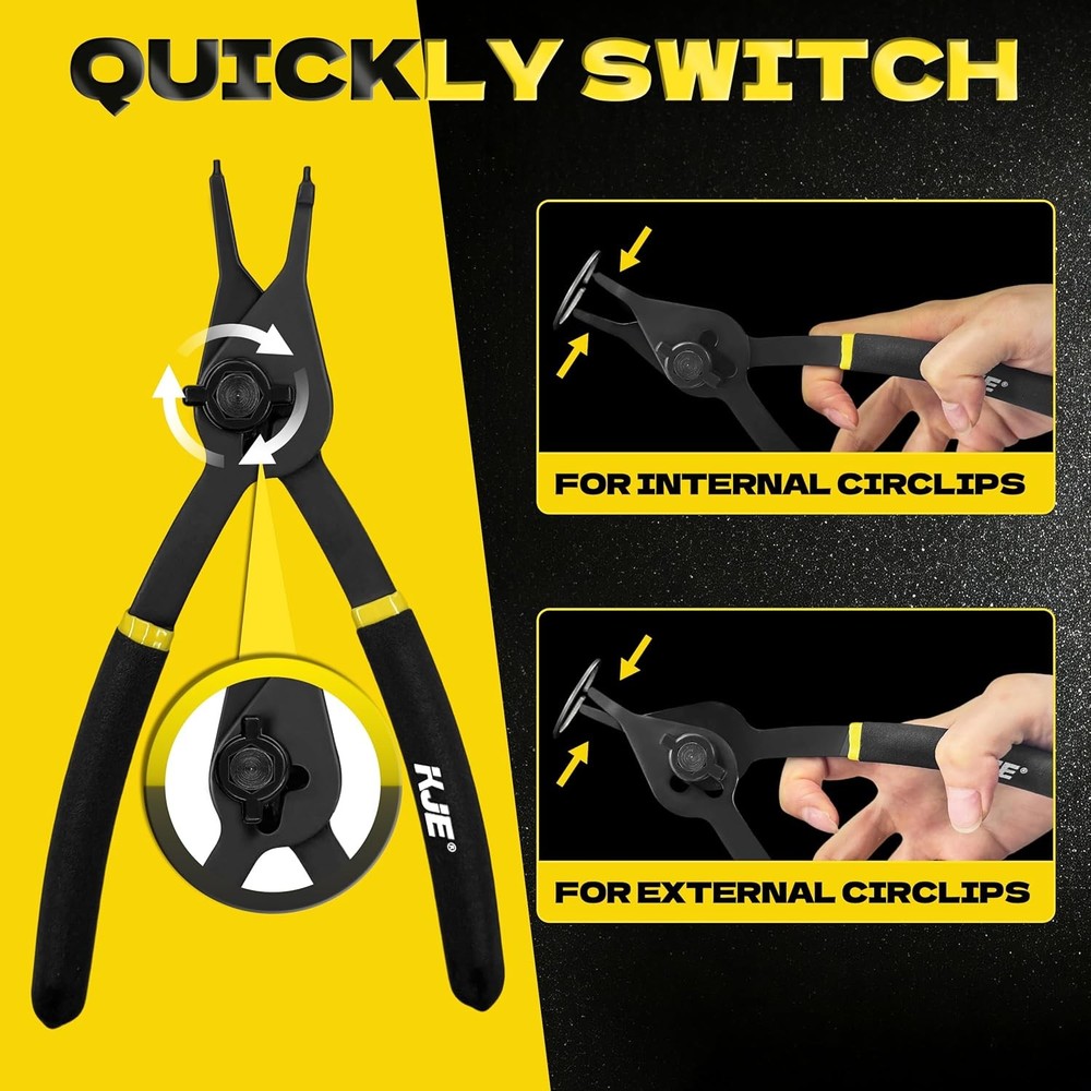 12Pcs Heavy Duty Snap Ring Pliers Set Fixed Jaw Tips Internal External