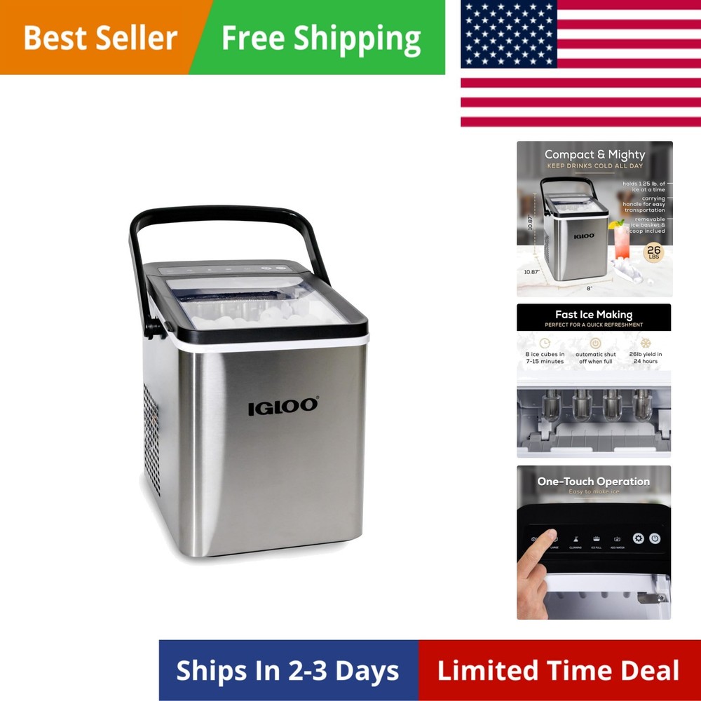 Handled Portable Ice Maker with Scoop- Ice Maker with LED Control Panel & 1 Q...